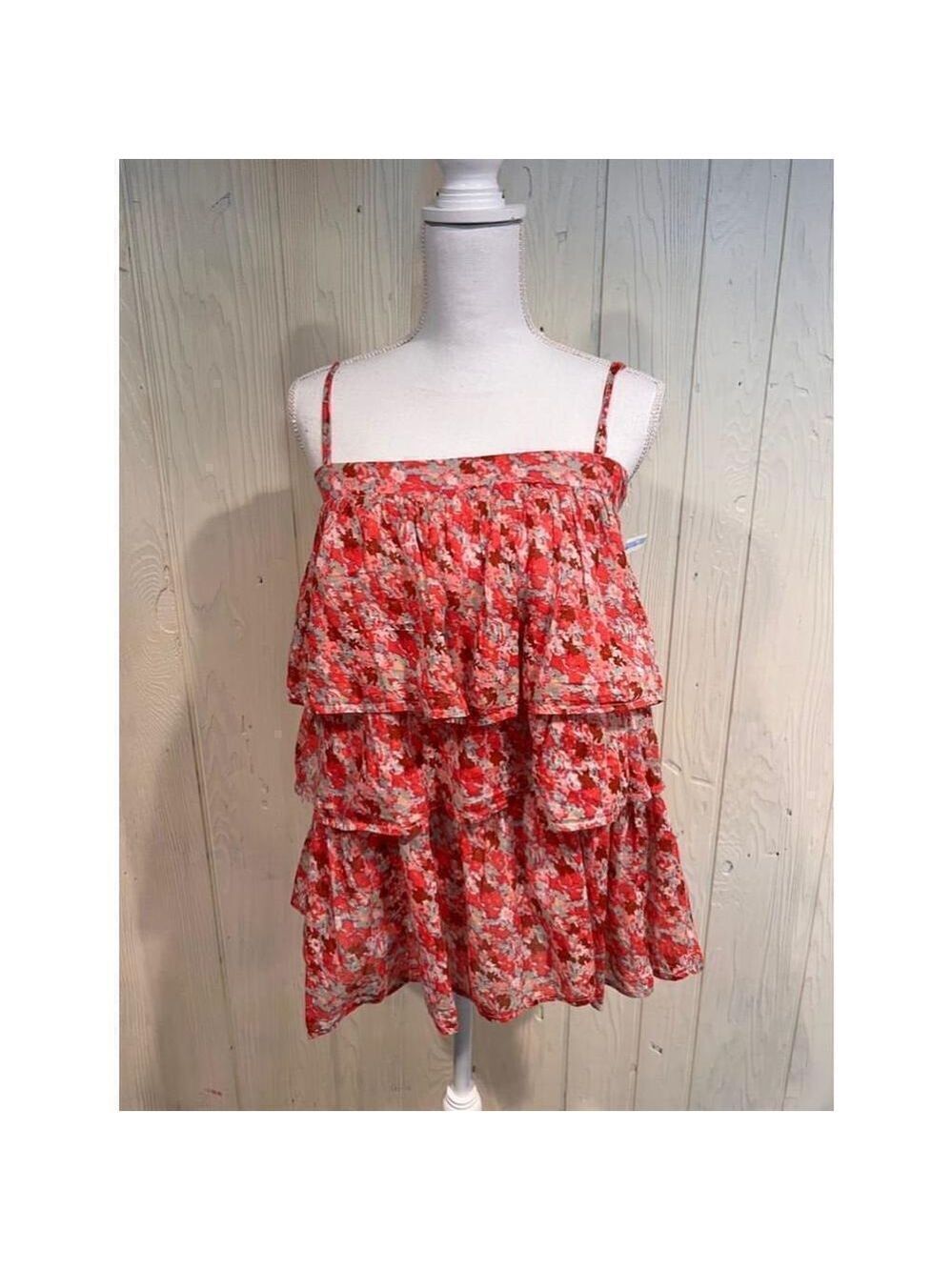Free People FP One Red Floral Ruffle Talia Tunic XS